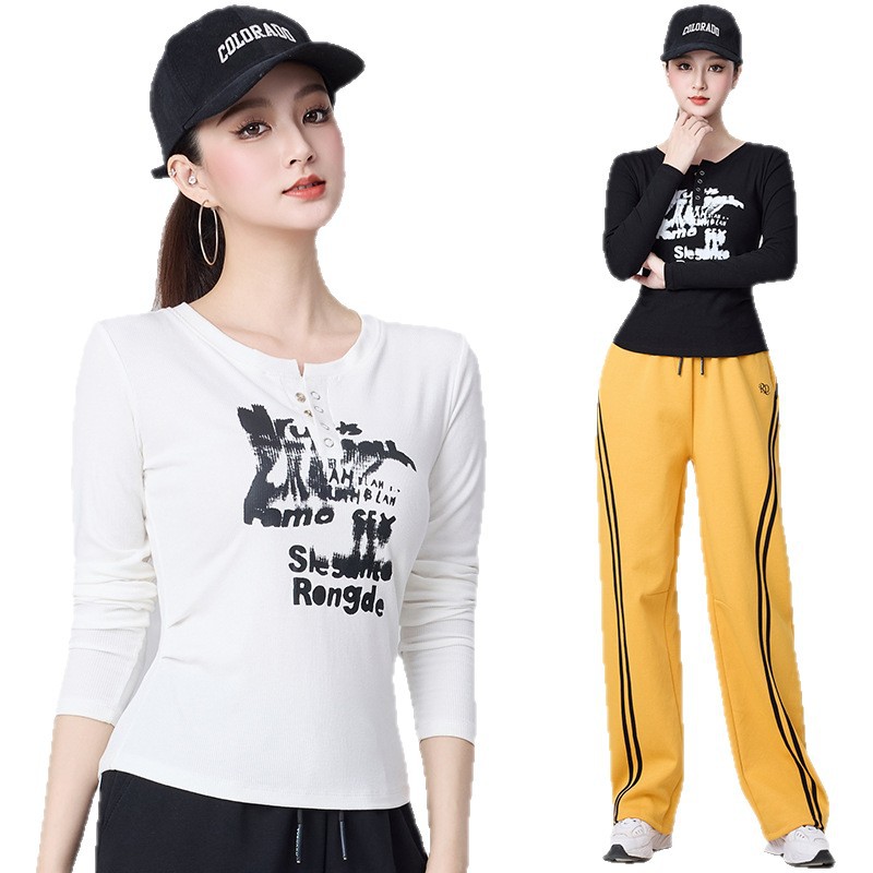 2025 Early Autumn New Fashion Versatile Letter Graffiti Slim T-Shirt Sports Loose Slimming Scimitar Pants Suit