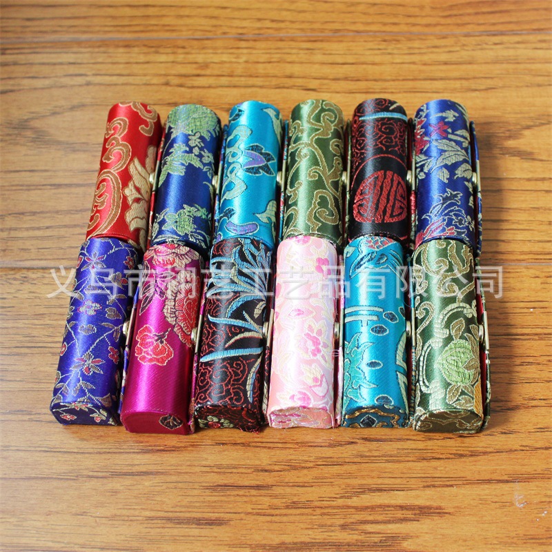 Brocade Single Lipstick Box Silk Mirror Cosmetic Box Craft Gift Brocade Lip Color Box Wholesale Red Cherry Lipstick