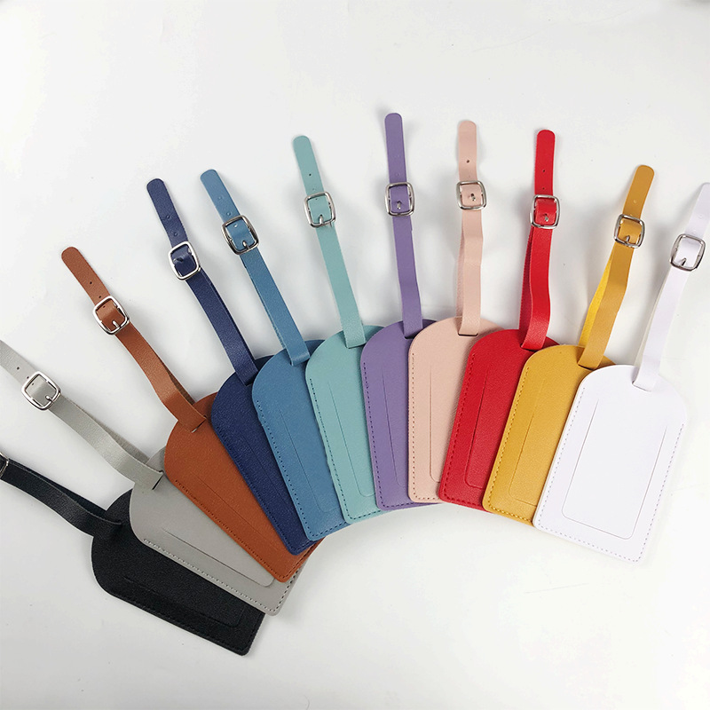In stock thick PU leather boarding pass horizontal and vertical flip with bag hardware buckle free inside signature paper luggage tag