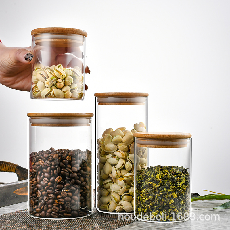 Manufacturer Glass Sealed Jar Kitchen Transparent Storage Jar Bamboo Lid Food-Grade Glass Jar Moisture-Proof Sealed Storage Jar