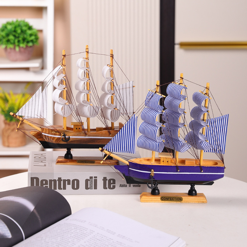 New Mediterranean Sailboat Ornaments Home Living Room Wine Cabinet Bedroom Desktop Ornaments Marine Style Gift Wooden Ship Model