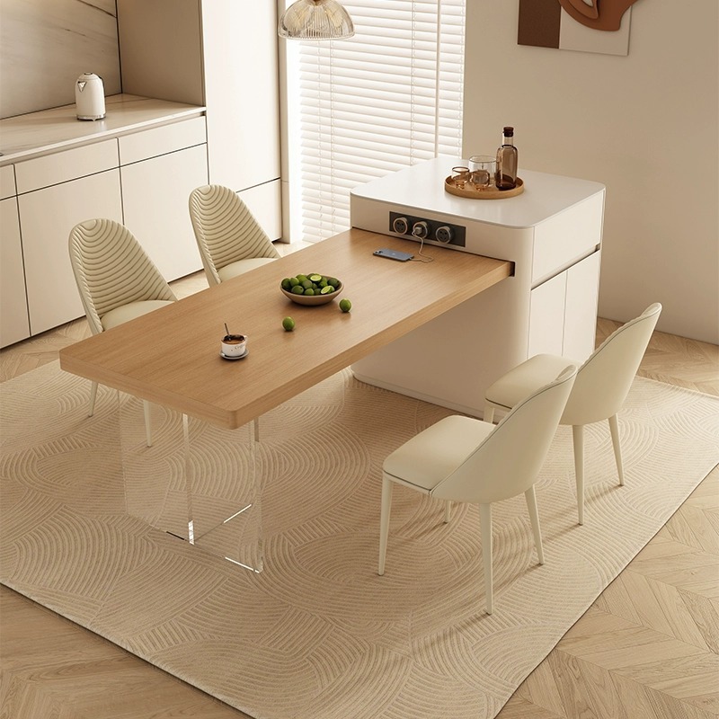 Log Island Table with Tea Table Integrated Retractable Multi-functional Household Acrylic Rock Board Middle Island Table