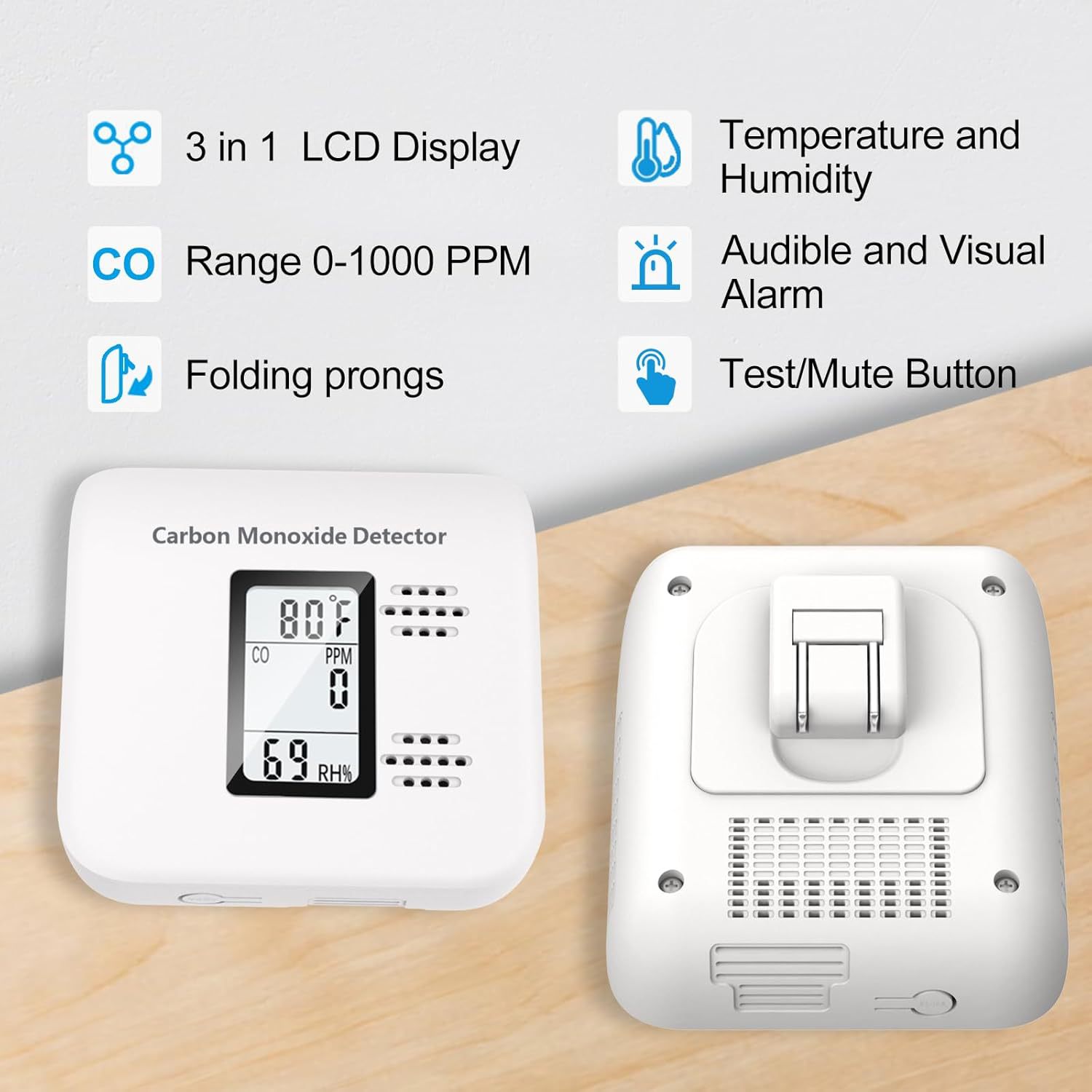3-in-1 Foldable Plug-In Carbon Monoxide Detector, Yc401Pro Carbon Monoxide Detector
