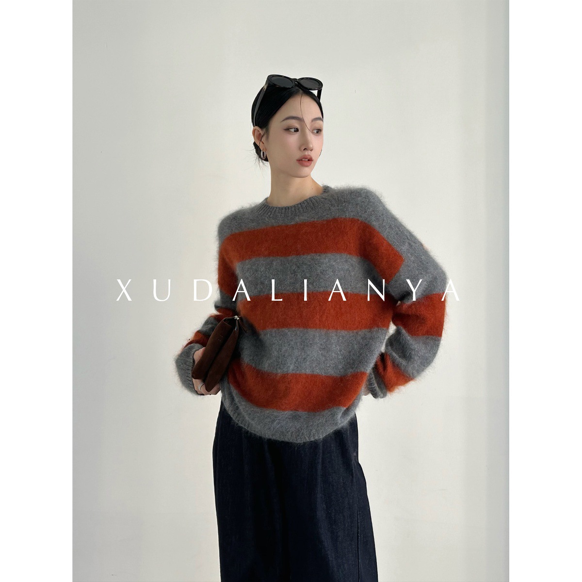 Wool Fluffy Brushed Sweater Autumn and Winter Cloud Loose Striped Sweater for Women