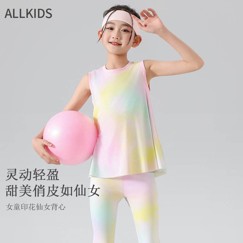 Девочковая безрукавка 25, летняя, прохладная, дышащая, спортивная, нарядный жилет, повседневный комплект, высокоэластичные шорты-акулы