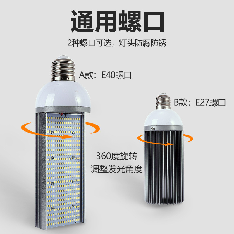 Led Horizontal Plug Lamp New Rural Street Lamp Head Single-Sided Light-Emitting Gold-Changing Halogen High-Pressure Mercury Lamp E27E40 Screw Bulb