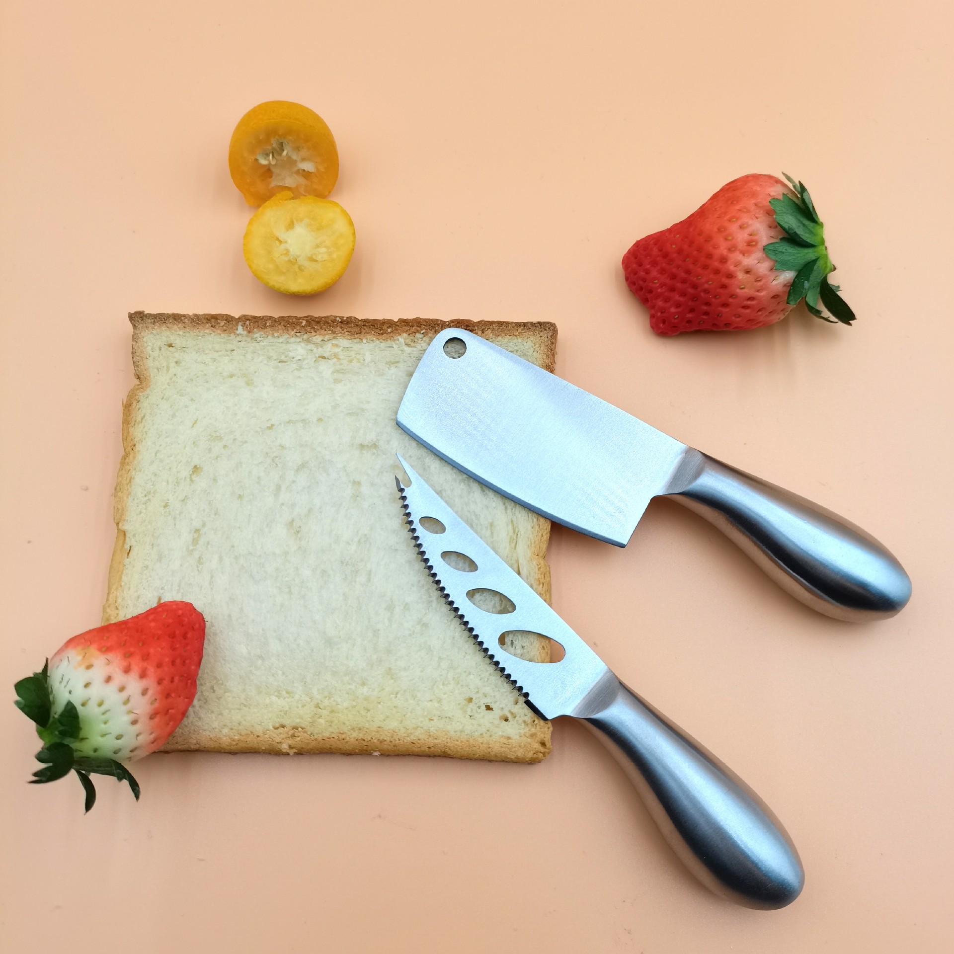 Cheese Knife 430 Stainless Steel Hollow Handle Original Color Cheese Knife Butter Knife Pizza Knife Cake Tool Pp Bag Bulk