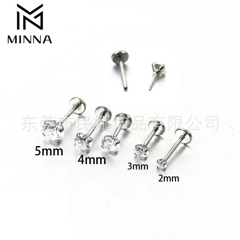 16G/18G титановая стальная пин, пирсинг для губ, пирсинг для уха, оксидированный AAA циркон, вставной пирсинг языка