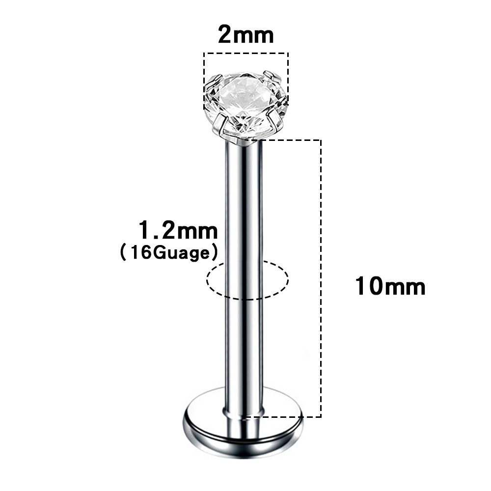 16G/18G titanium steel pin lip nail ear bone nail round oxidized AAA zircon plug-in tongue nail puncture jewelry