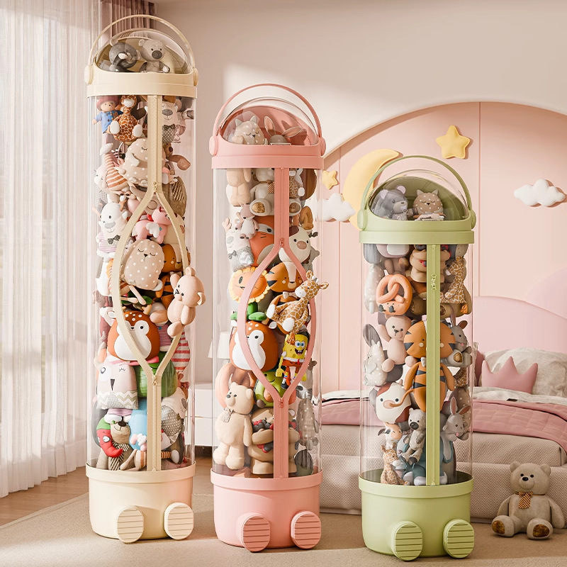 Ведро для хранения кукол Плюшевая игрушка Прозрачное ведро для хранения кукол Корзина для хранения детских кукол с тканью Молния