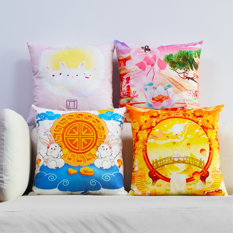 2024 Mid-Autumn Festival Pillow Mooncake Cushion Car Sofa 45cm Printed Square Lumbar Backrest Store Decorative Pillow