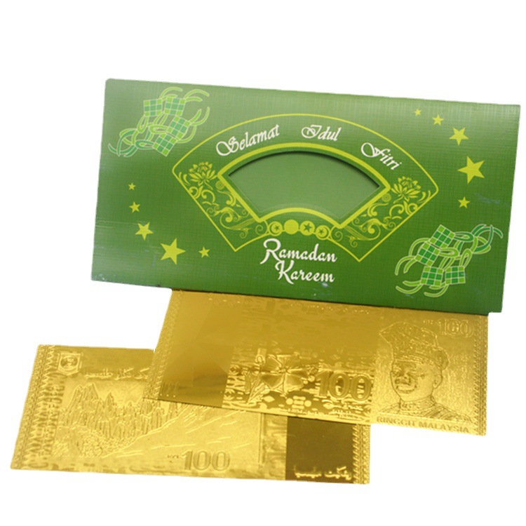 Malaysia Gold Foil Gold Banknote Green Leather Green Bag Red Encapsulated Overseas Gold Coin Lucky Collection Commemorative Banknote Gift