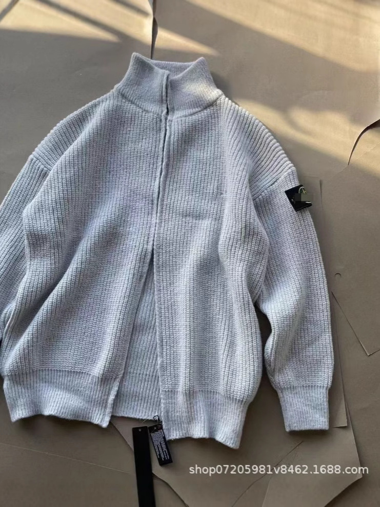 European and American Trendy Brand Heavyweight High Version Autumn and Winter Warm Twist Couple Stand Collar Zipper Sweater