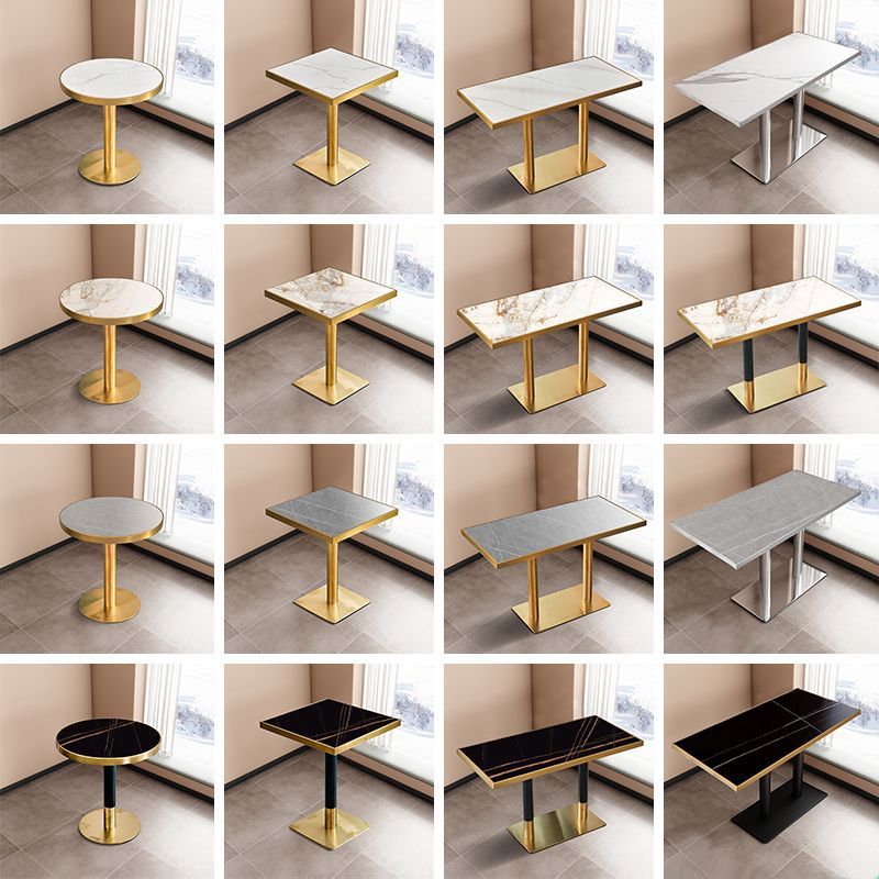 Slate Dining Table Commercial Light Luxury Hotel Restaurant Tables and Chairs Canteen Milk Tea Coffee Fast Food Restaurant Square Table Negotiation Small Round Table