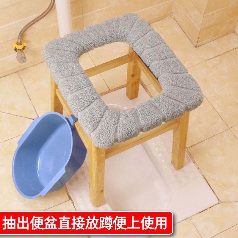 Solid Wood Elderly Toilet Chair with Armrests, Mobile Toilet Stool for Home Use, Squat Toilet Conversion for the Elderly