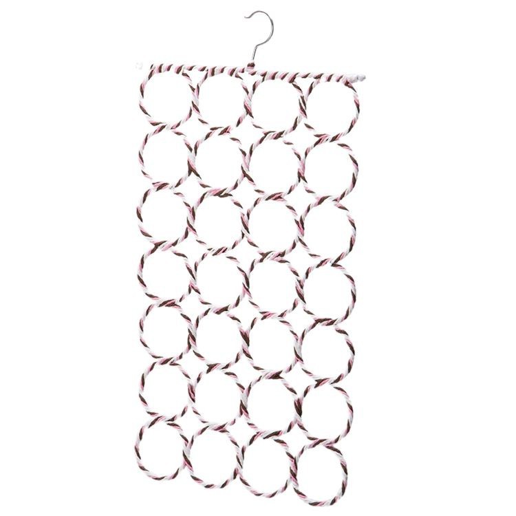 Cross-border Amazon colorful rattan scarf rack 28 ring foldable rope knitting clothes rack Tie Rack batch