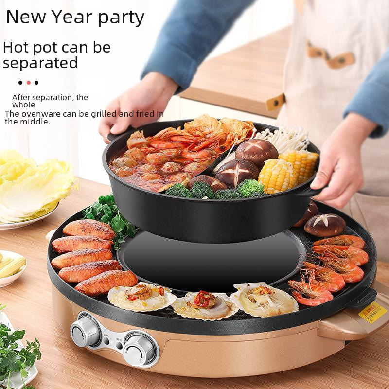 Electric BBQ Household Electric Barbecue Machine Hot Pot Barbecue Grilling and Rinse Integrated Pot Mandarin Duck Smokeless Barbecue Plate Electric Baking Pan Pot