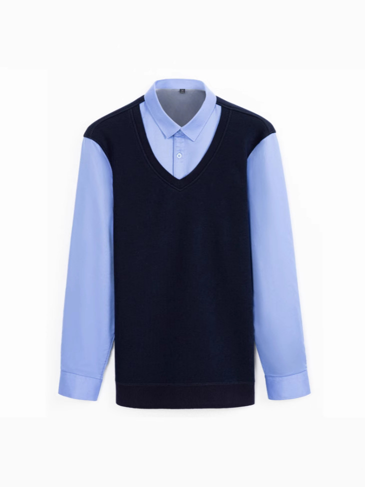 Authentic Autumn and Winter Wool Sweater for Men, Fleece-Lined, Faux Two-Piece, Thickened Shirt, Base Sweater, Knitwear, Security, Commuting, Warm