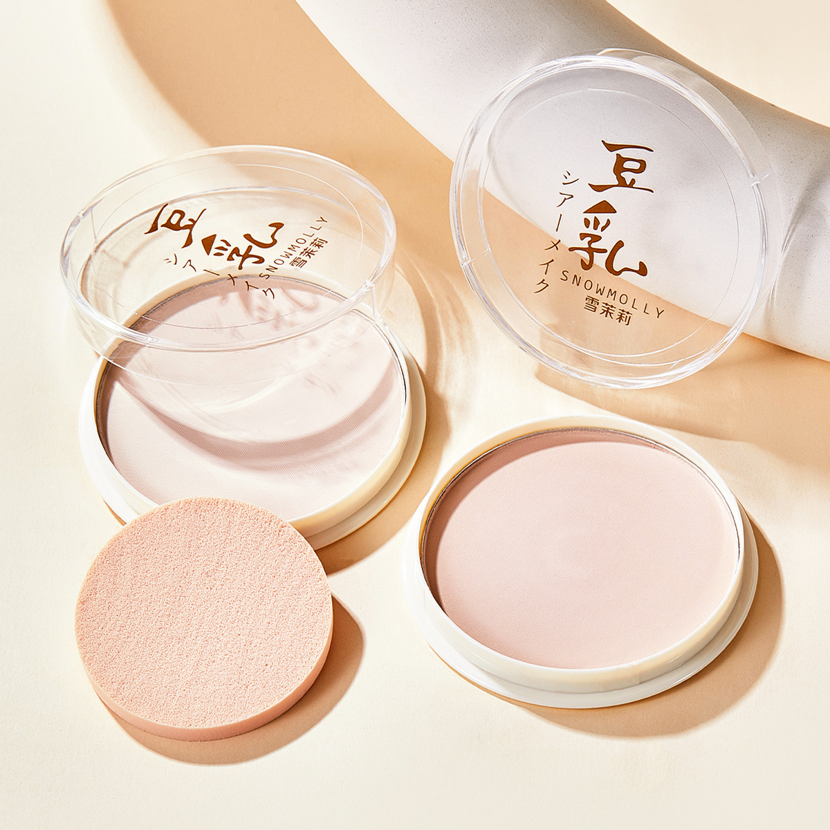 [in stock] Snow Jasmine Soybean Milk Powder Cake 16g Delicate Oil Control Fixed Makeup Waterproof Sweat-proof No Makeup Honey Powder