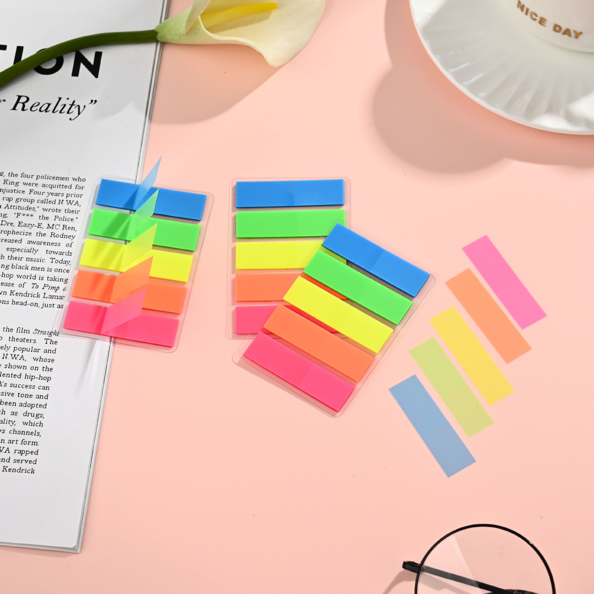 Pet Sticky Note Index Sticker Fluorescent Color Transparent Small Fresh Classification Note Pad Label Note Sticker Wholesale