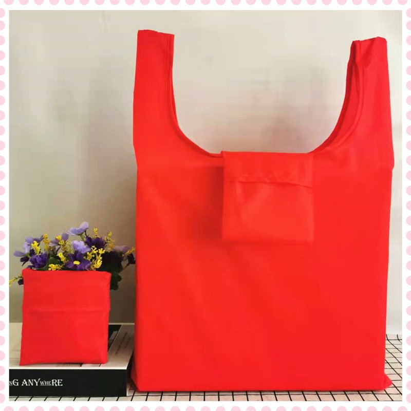 Oxford cloth folding vest solid color shopping bag supermarket large capacity environmentally friendly portable storage bag wholesale printable LOGO