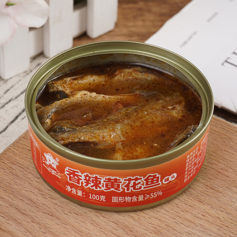 Source Factory Wholesale] Braised Flower Fish Canned 100g Crispy Small Yellow Croaker Spicy Ready-To-Eat Seafood