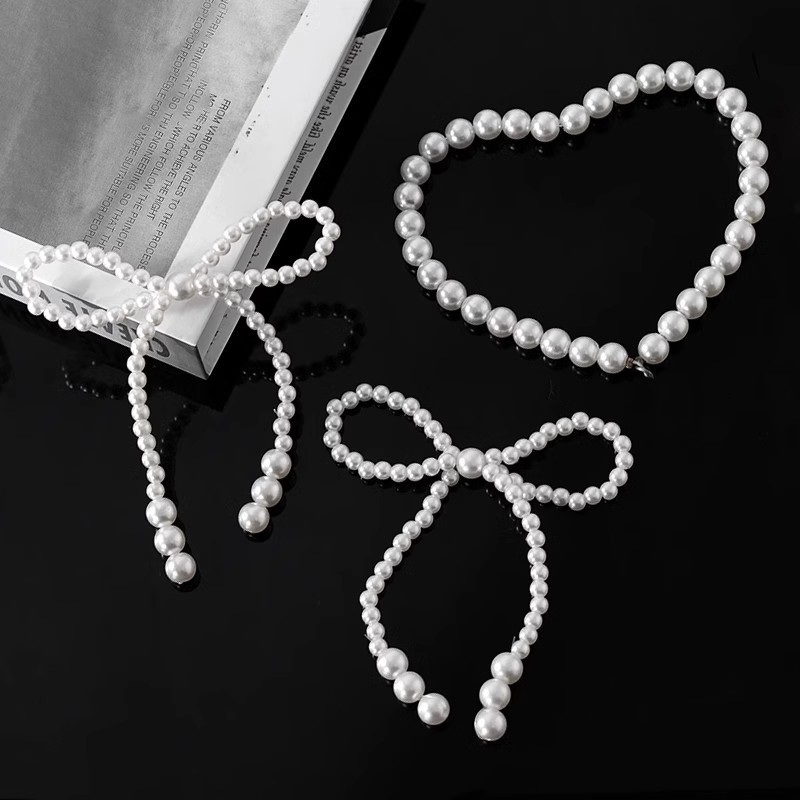 Internet Red Pearl Bow Valentine's Day Cake Decorations Pearl Chain Love Button Chanel Style Dress Up