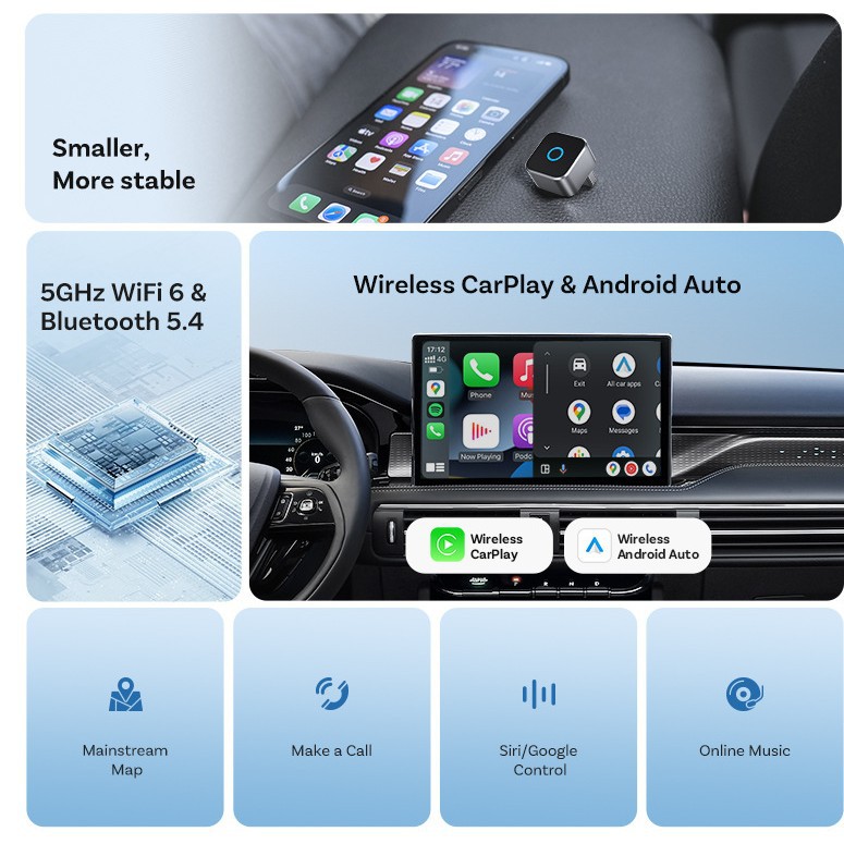 Ottocast Mini Cube Wireless Carplay Adapter Android Auto Car-Machine Interconnection Box