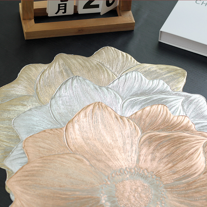 Cross-border Lotus Placemat Heat-proof Waterproof Oil-proof PVC Washable Heat Insulation Mat Hotel Restaurant Table Mat Ins Style