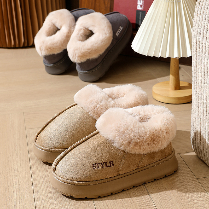 Cross-Border Suede Cotton Slippers for Home Fur Warm Bags and Confinement Shoes Eva Non-Slip Snow Boots