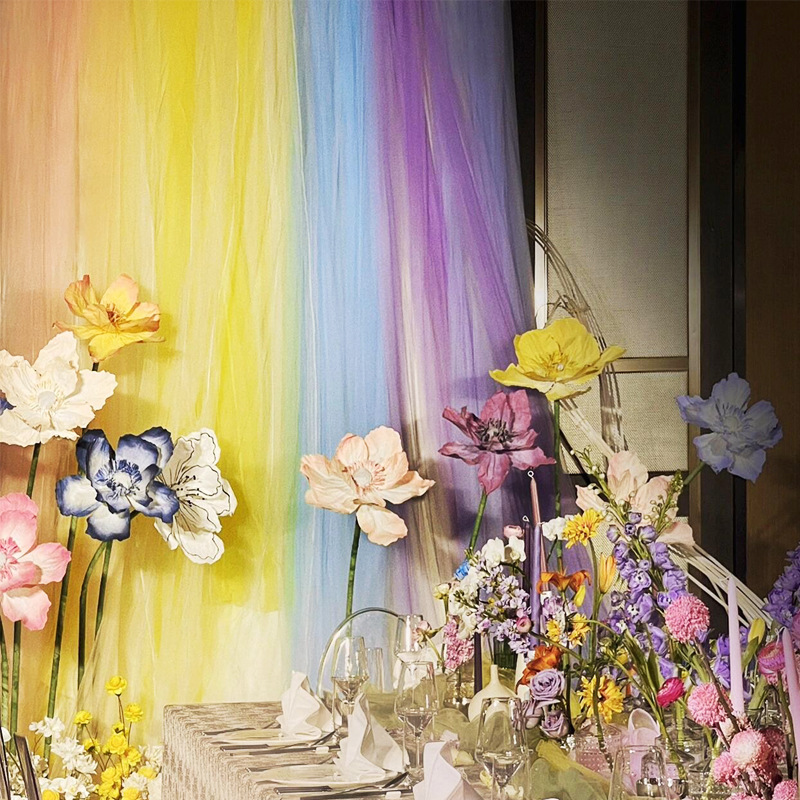 Forest Style Outdoor Wedding Arrangement Swiss Gauze Monet Garden Outdoor Wedding Arch Decoration Colorfulful Gauze Curtain Arrangement