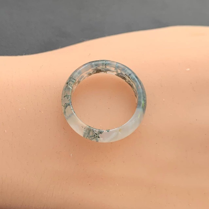 Q3 Natural A Water Grass Agate Ring Chalcedony Ice through Literature Fan Guo Feng Su Circle Finger Running Ring Jade Finger