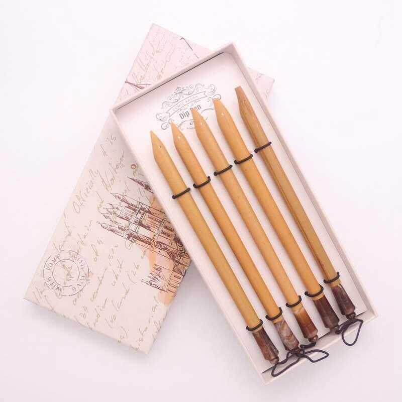 Natural Environmentally Friendly Bamboo Wood Dip Pen Bamboo Fountain Pen Dip Pen Boxed Simple Adult Calligraphy Practice Signature Pen