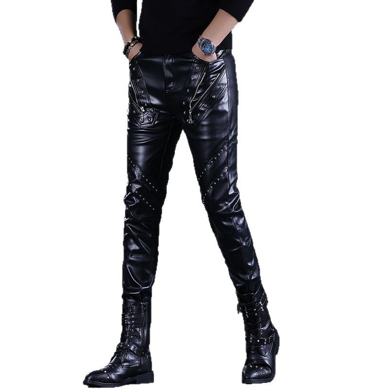 Men's Leather Pants Korean Slim-fit Leggings Riding Men's Motorcycle Performance Trendy Pants Factory Outlet