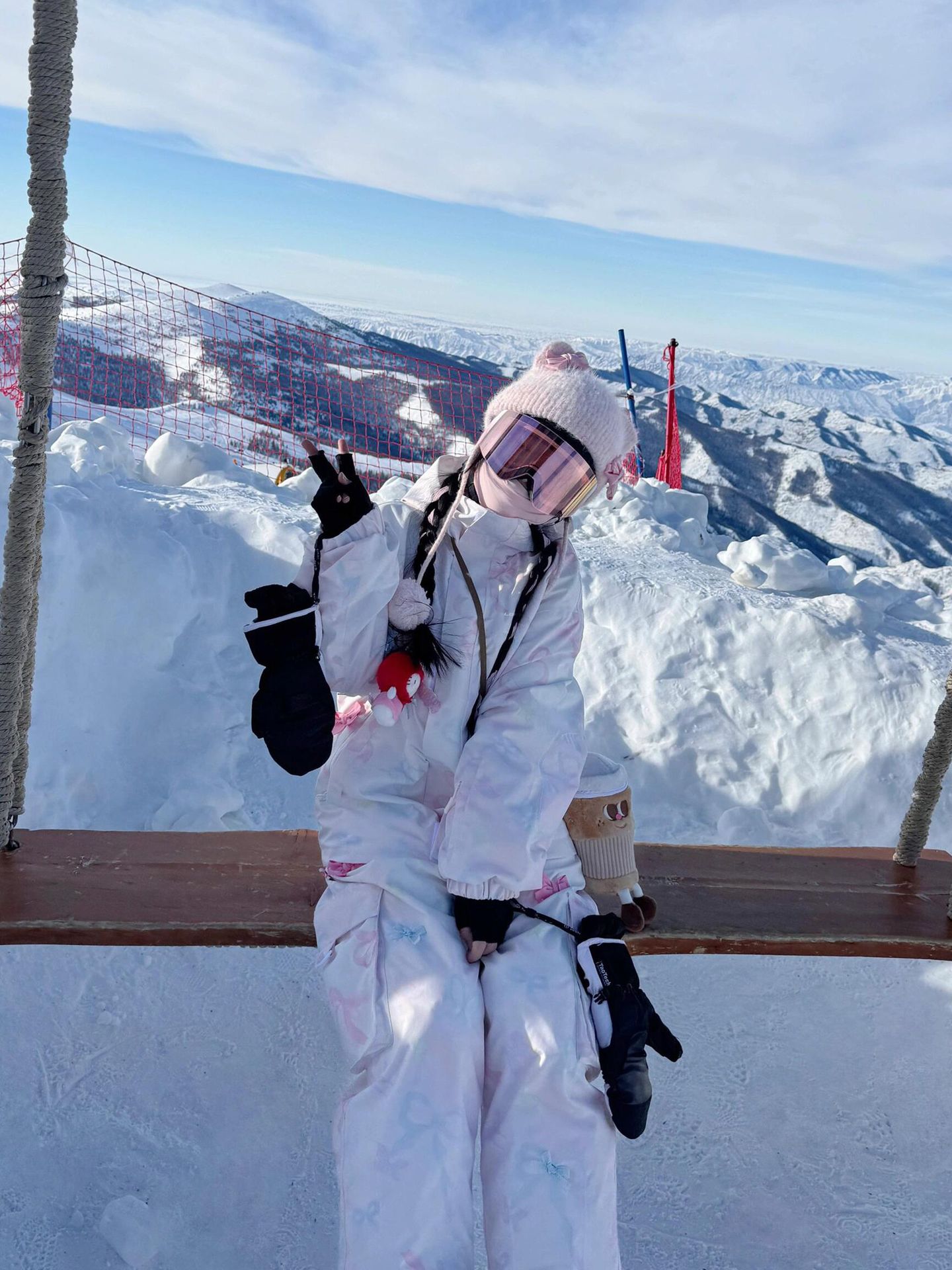 Fuyan Pink Bow Ski Suit Women's 2025 New Double-Board High-End Niche Ski Pants Two-Piece Set