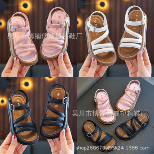 Сандалии для девочек принцесса летние простые мягкая подошва нескользящие модные корейские сандалии на липучках