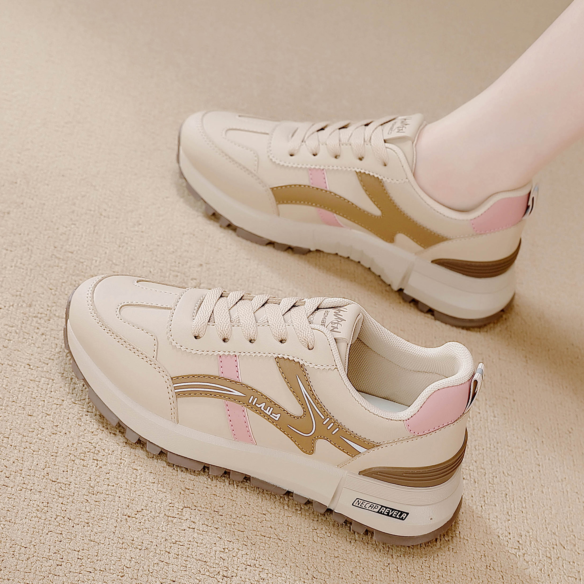 Cross-border plus size Leather sneaker Women's Running Shoes Spring 2025 New Fashion Casual All-match Torre Shoes Women