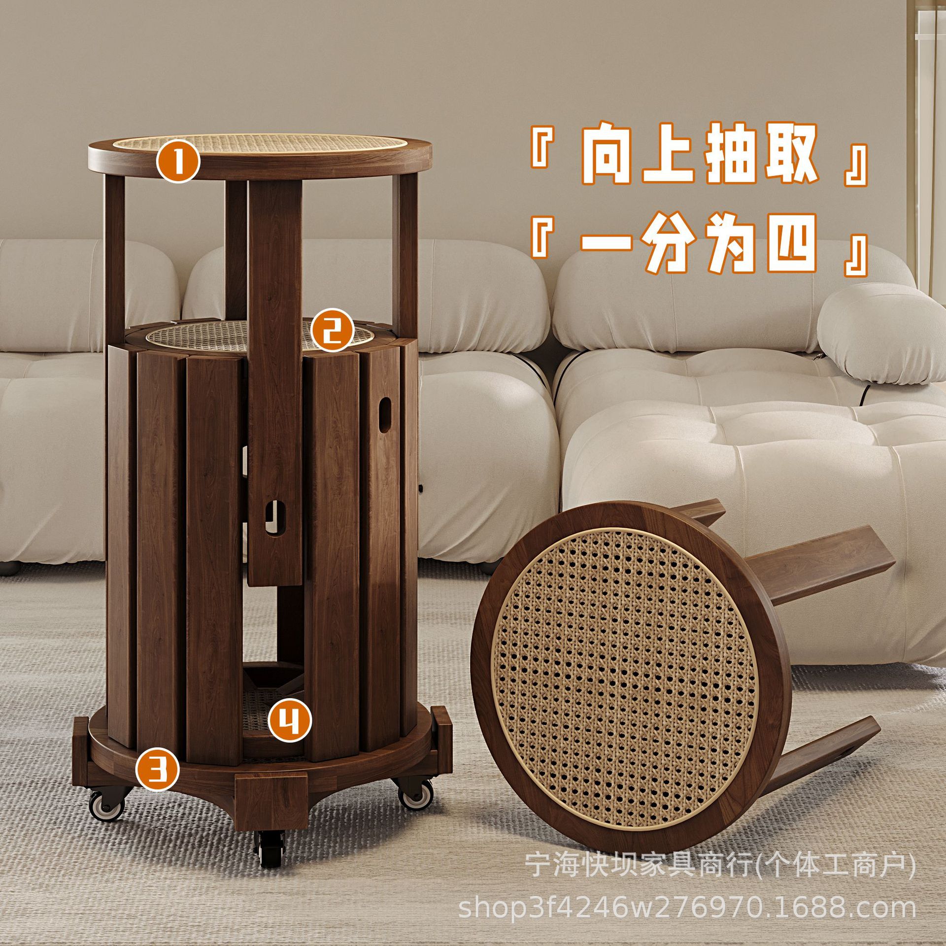 Solid Wood Stool for Home Use, Stackable Bench Set, High Round Stool, Stacking Stool, Dining Room Guest Storage Stool, Coffee Table Stool