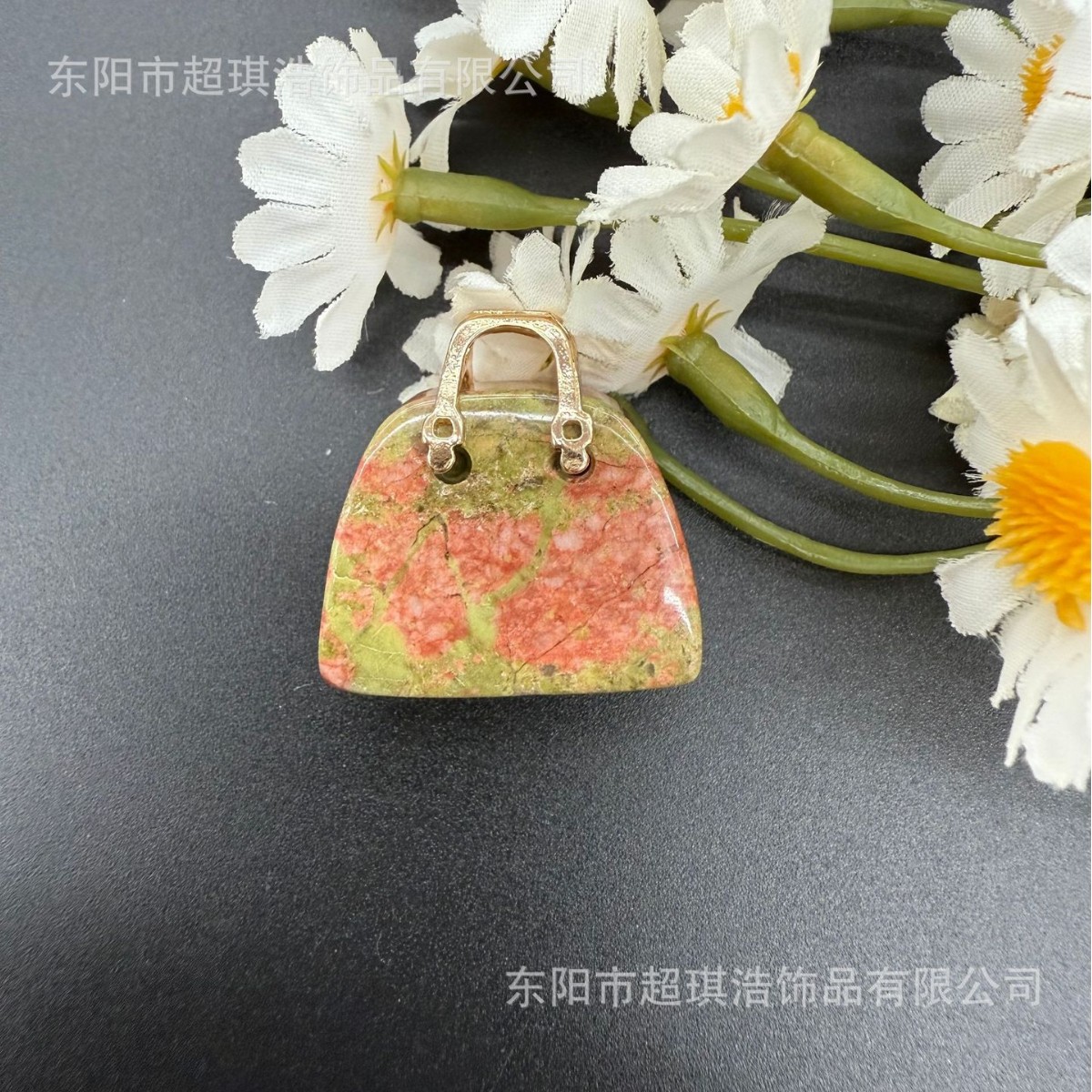 Natural Stone Crystal Pendant Tiger Stone Mini Handbag Kc Gold Rose Quartz DIY Stereo Bag Pendant Necklace