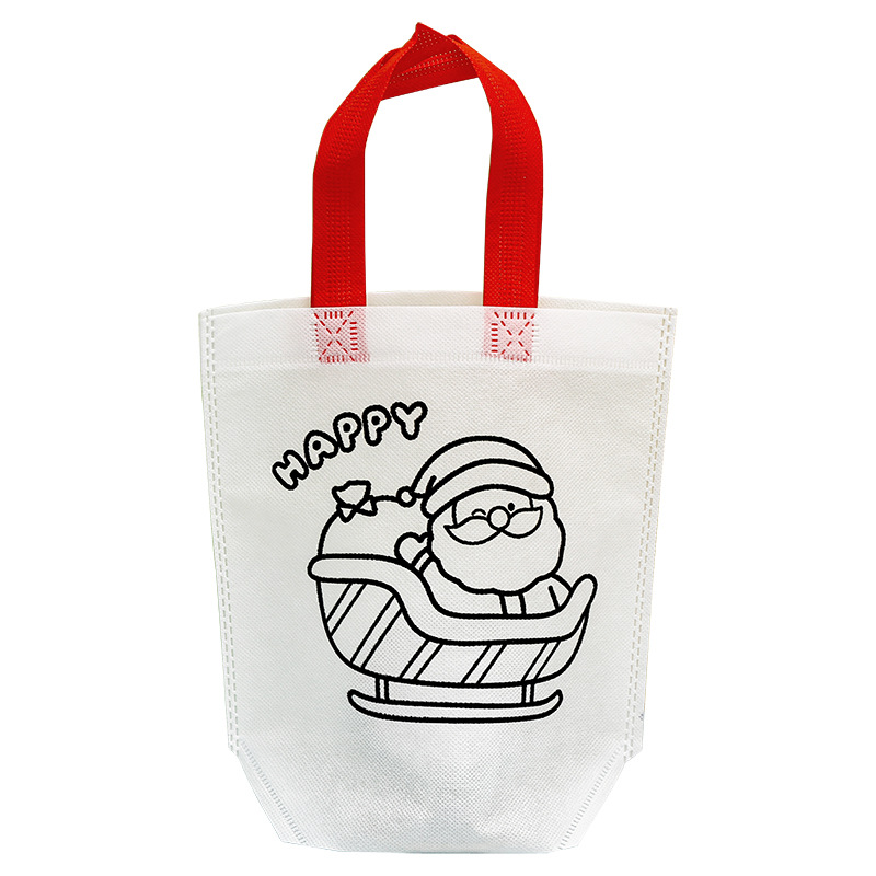 Cartoon Christmas Handbag Kidsren's DIY Coloring Non-Woven Bag Kindergarten Christmas Small Gift Graffiti Bag