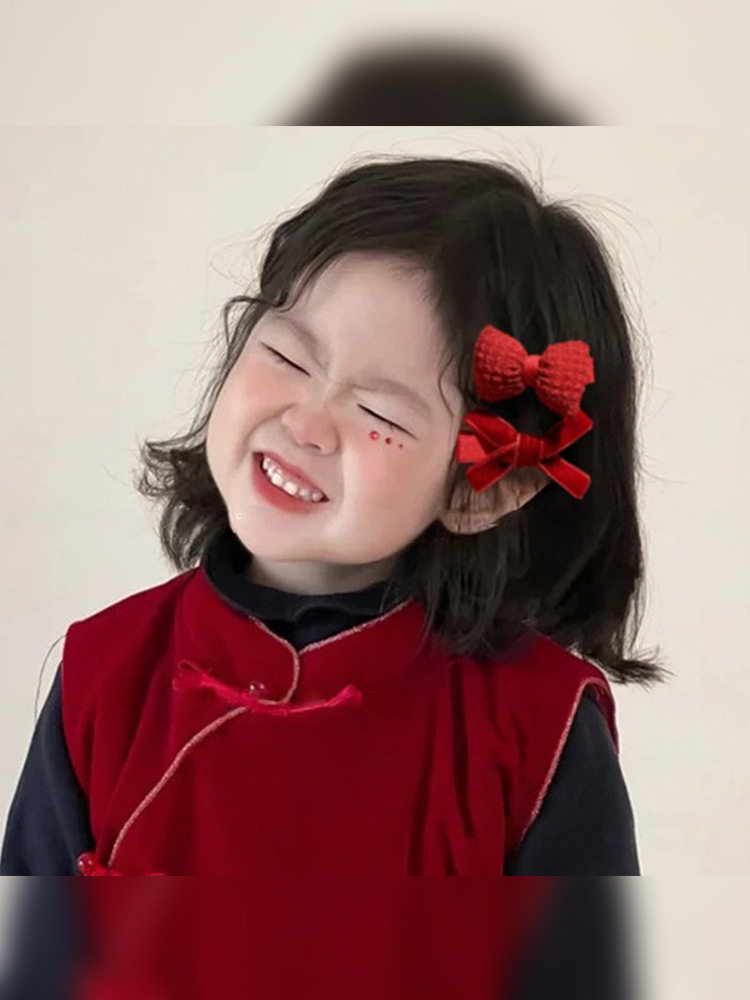 Children's Cute Bow Polka Dot Hairpin Girls New Year's Bangs Hairpin Hairpin Girls Autumn and Winter Fashion Hair Accessories