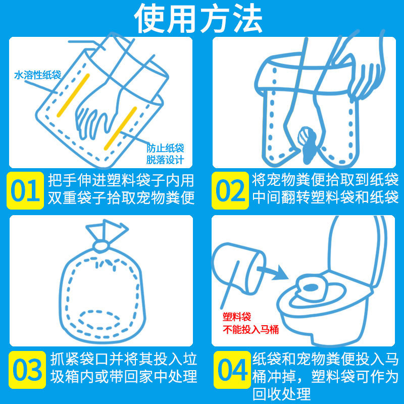 Double-Layer Thickened Pet Poop Bag, Portable Garbage Bag, Dog Poop Bag, Water-Soluble Degradable Pet Poop Bag