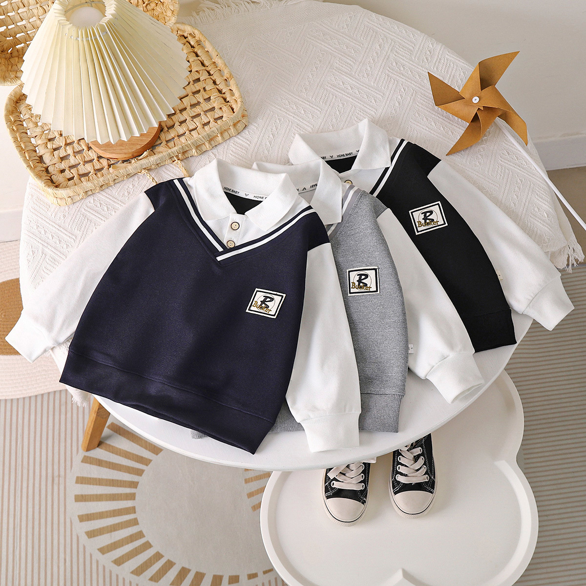 Свитшот для мальчиков, 2025 новая весна и осень, британский стиль, фальшивый двухкомпонентный