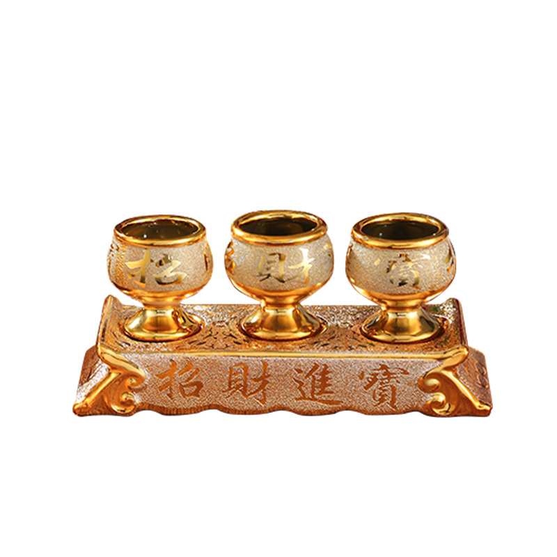 Manufacturer Wholesale Ceramic Gold Sand Fortune Water Supply Cup Household Buddha Wine Cup Buddhist Hall Ornaments Worship Guanyin God of Wealth