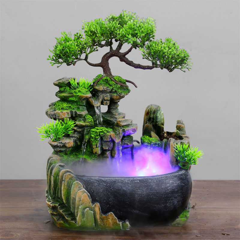 Creative Gifts Cross-Border Bonsai Office Small Rockery Desktop Decoration Flowing Water Ornaments Circulating Water Humidification Crafts