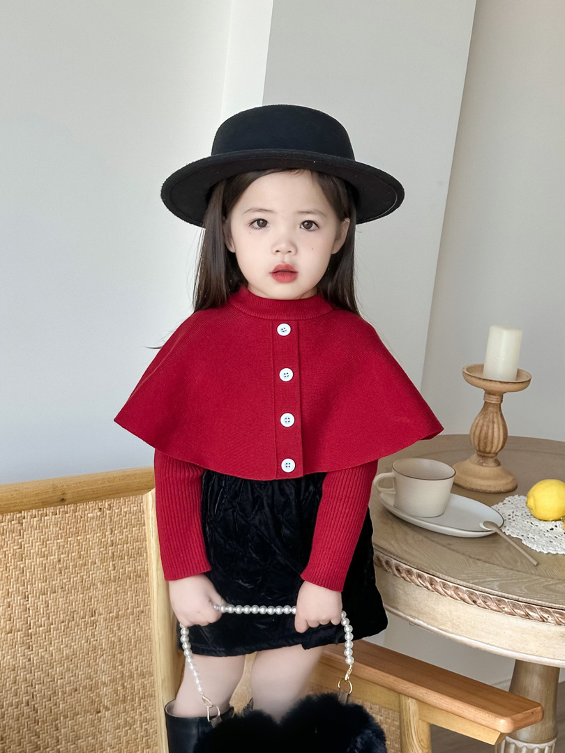 Cross-border children's clothing wholesale Live supply wine red girls' cloak sweater factory direct sales can be sent on behalf of children's sweater