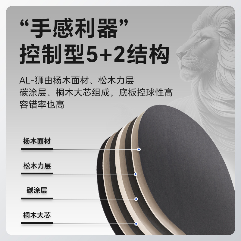 Bolal-Lion Table Tennis Racket Base Plate Long and Short Handle Seven-Layer Solid Wood Imitation Carbon Table Tennis Base Plate Drop Shipping Free Shipping