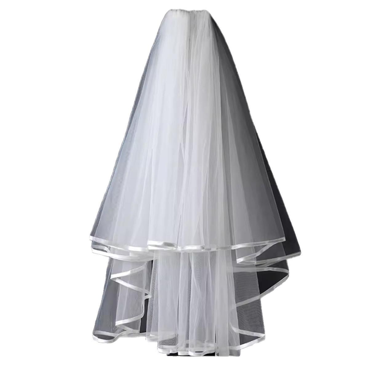 Bride main wedding veil 2024 new wedding long pearl accessories studio photo license registration plain yarn