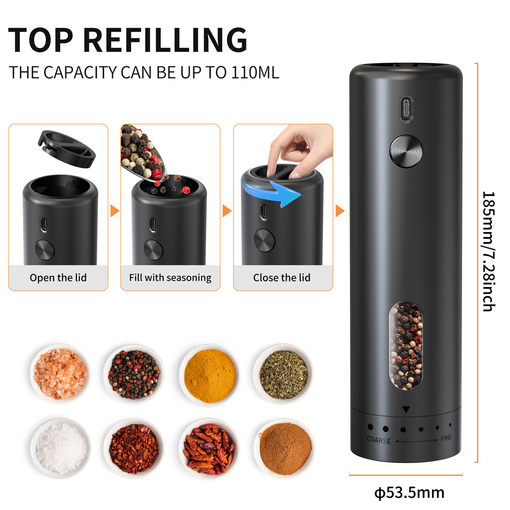 Factory direct batch foreign trade hot big silo intelligent automatic rose salt grinder electric black pepper grinder