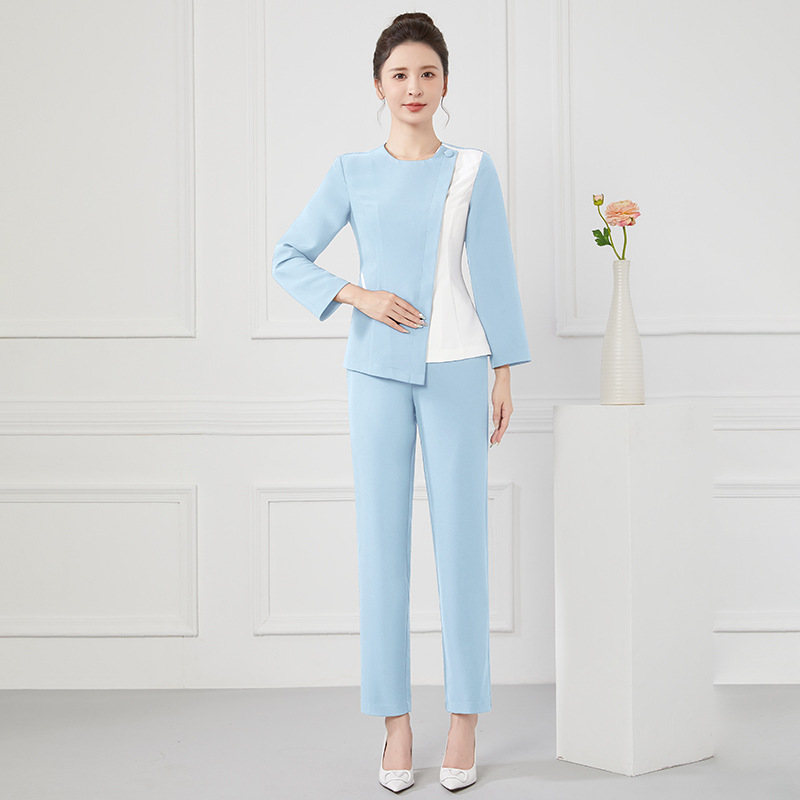 High-End Beauty Salon Medical Beauty Work Clothes for Women Spring and Autum Long-Sleeved Nurse Uniforms Split Suit Dental Pharmacy Work Clothes